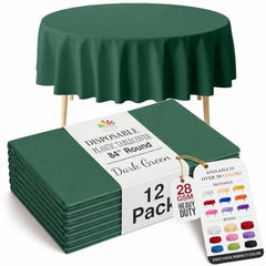 Dark Green Round Plastic Table Covers | 12 Pack | 84 in.