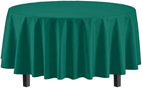 Dark Green Round Plastic Table Covers | 12 Pack | 84 in.