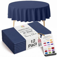 Navy Blue Round Plastic Table Covers | 12 Pack | 84 in.