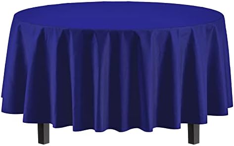 Navy Blue Round Plastic Table Covers | 12 Pack | 84 in.