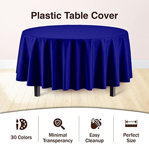 Navy Blue Round Plastic Table Covers | 12 Pack | 84 in.