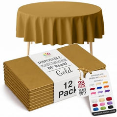 Gold Round Plastic Table Covers | 12 Pack | 84 in.