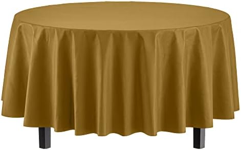 Gold Round Plastic Table Covers | 12 Pack | 84 in.