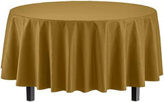 Gold Round Plastic Table Covers | 12 Pack | 84 in.