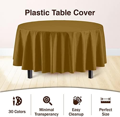 Gold Round Plastic Table Covers | 12 Pack | 84 in.