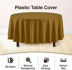 Gold Round Plastic Table Covers | 12 Pack | 84 in.