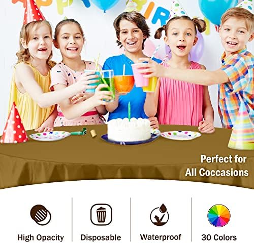 Gold Round Plastic Table Covers | 12 Pack | 84 in.