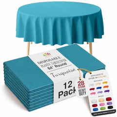 Round Turquoise Plastic Table Covers | 12 Pack | 84 in.