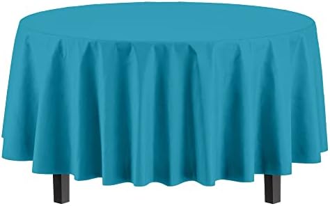 Round Turquoise Plastic Table Covers | 12 Pack | 84 in.
