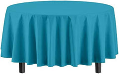 Round Turquoise Plastic Table Covers | 12 Pack | 84 in.