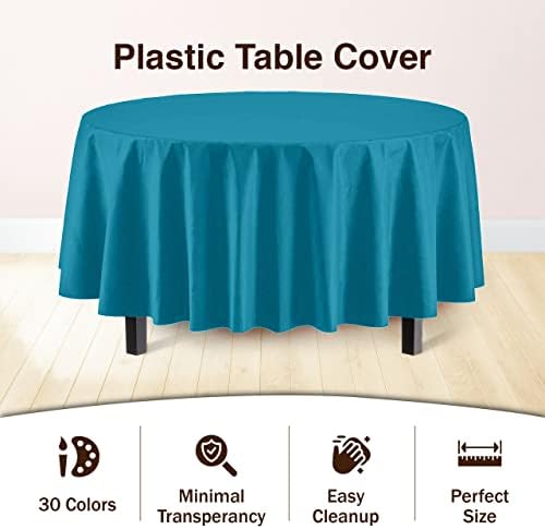 Round Turquoise Plastic Table Covers | 12 Pack | 84 in.
