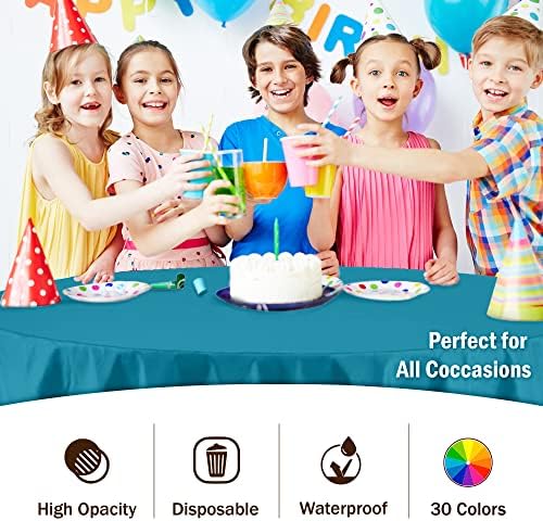 Round Turquoise Plastic Table Covers | 12 Pack | 84 in.