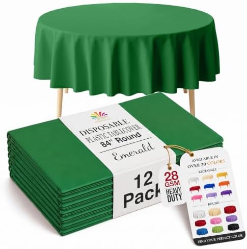 Round Emerald Green Plastic Table Covers | 12 Pack | 84 in.