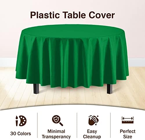 Round Emerald Green Plastic Table Covers | 12 Pack | 84 in.