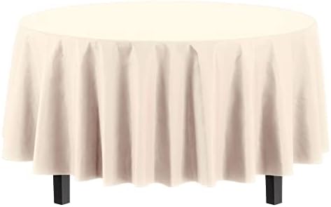 Round Ivory Plastic Table Covers | 12 Pack | 84 in.