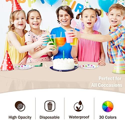 Round Ivory Plastic Table Covers | 12 Pack | 84 in.
