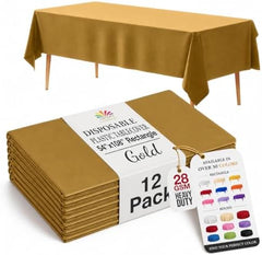 Gold Plastic Table Covers | 12 Pack | 54 in. x 108 in.