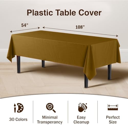 Gold Plastic Table Covers | 12 Pack | 54 in. x 108 in.