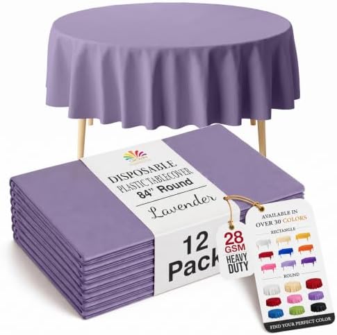 Round Lavender Plastic Table Covers | 12 Pack | 84 in.