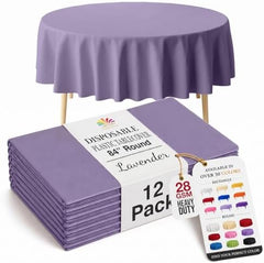 Round Lavender Plastic Table Covers | 12 Pack | 84 in.