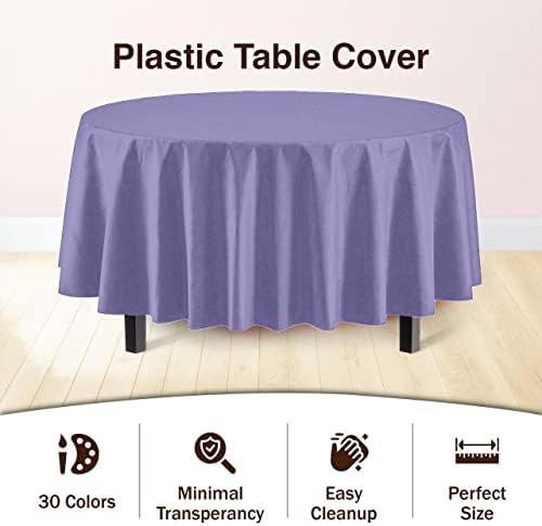 Round Lavender Plastic Table Covers | 12 Pack | 84 in.