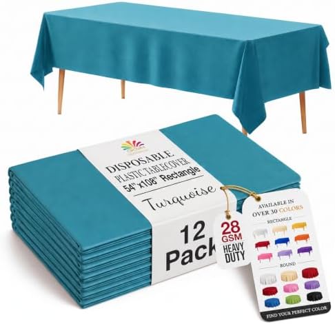 Turquoise Plastic Table Covers | 12 Pack | 54 in. x 108 in.