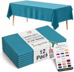 Turquoise Plastic Table Covers | 12 Pack | 54 in. x 108 in.