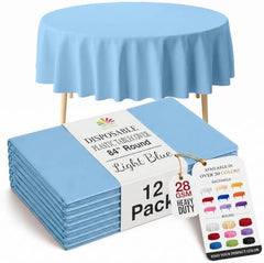 Round Light Blue Plastic Table Covers | 12 Pack | 84 in.