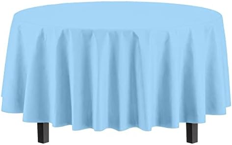 Round Light Blue Plastic Table Covers | 12 Pack | 84 in.