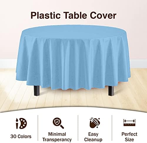 Round Light Blue Plastic Table Covers | 12 Pack | 84 in.