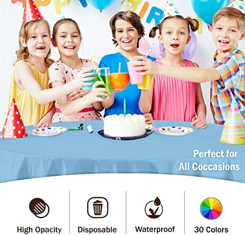 Round Light Blue Plastic Table Covers | 12 Pack | 84 in.