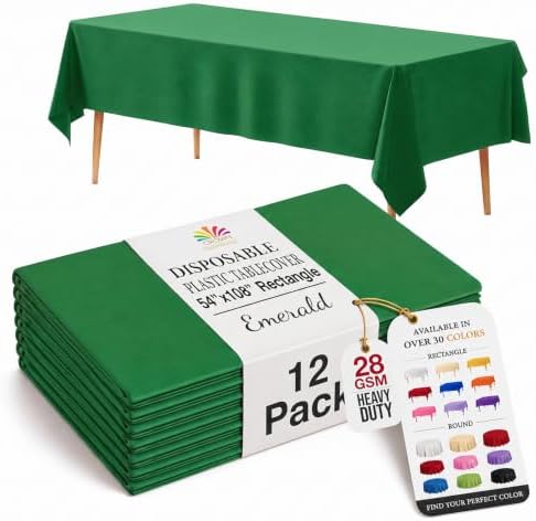 Emerald Green Plastic Table Covers | 12 Pack | 54 in. x 108 in.