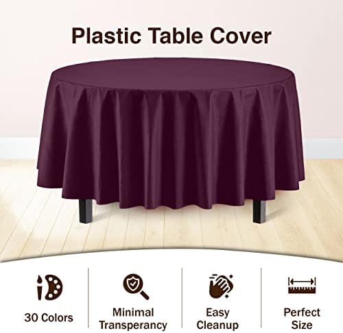 Round Plum Plastic Table Covers | 12 Pack | 84 in.