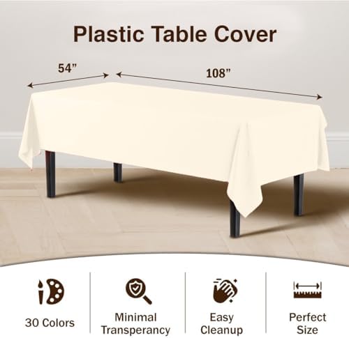 Ivory Plastic Table Covers | 12 Pack | 54 in. x 108 in.
