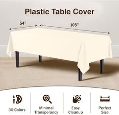 Ivory Plastic Table Covers | 12 Pack | 54 in. x 108 in.