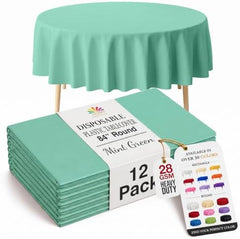 Round Mint Plastic Table Covers | 12 Pack | 84 in.