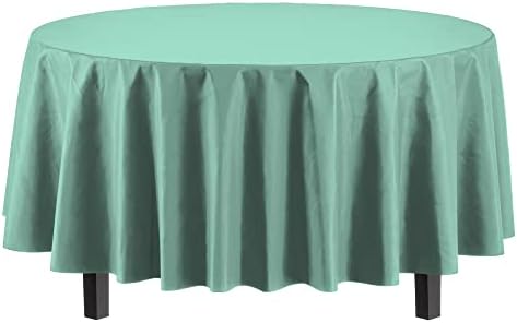 Round Mint Plastic Table Covers | 12 Pack | 84 in.