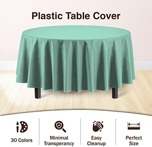 Round Mint Plastic Table Covers | 12 Pack | 84 in.