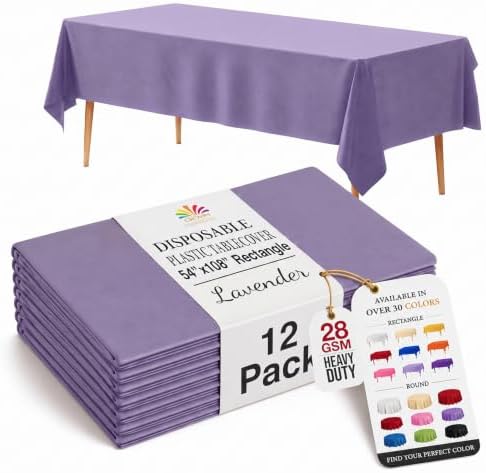 Lavender Plastic Table Covers | 12 Pack | 54 in. x 108 in.