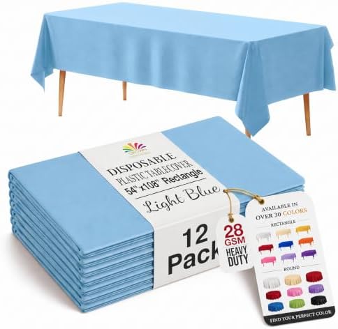 Light Blue Plastic Table Covers | 12 Pack | 54 in. x 108 in.