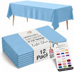 Light Blue Plastic Table Covers | 12 Pack | 54 in. x 108 in.