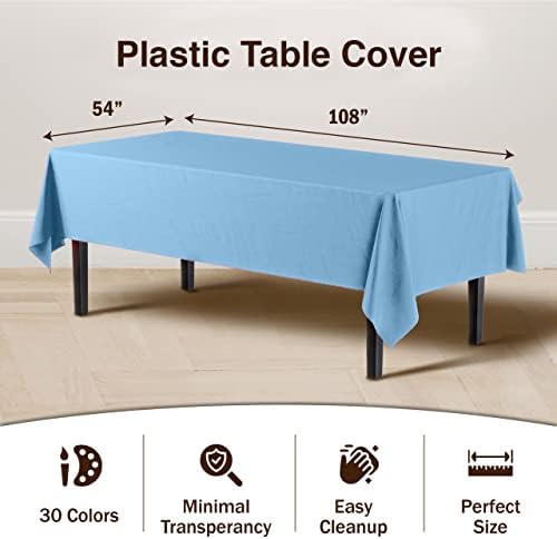 Light Blue Plastic Table Covers | 12 Pack | 54 in. x 108 in.
