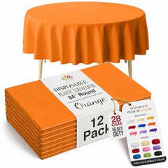 Round Orange Plastic Table Covers | 12 Pack | 84 in.
