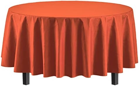Round Orange Plastic Table Covers | 12 Pack | 84 in.