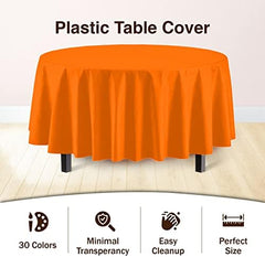 Round Orange Plastic Table Covers | 12 Pack | 84 in.