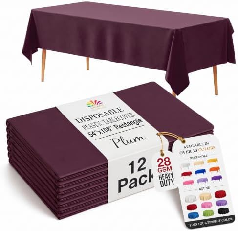Plum Plastic Table Covers | 12 Pack | 54 in. x 108 in.