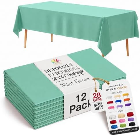 Mint Plastic Table Covers | 12 Pack | 54 in. x 108 in.