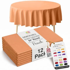 Round Peach Plastic Table Covers | 12 Pack | 84 in.