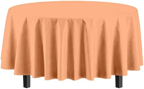 Round Peach Plastic Table Covers | 12 Pack | 84 in.