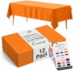 Orange Plastic Table Covers | 12 Pack | 54 in. x 108 in.